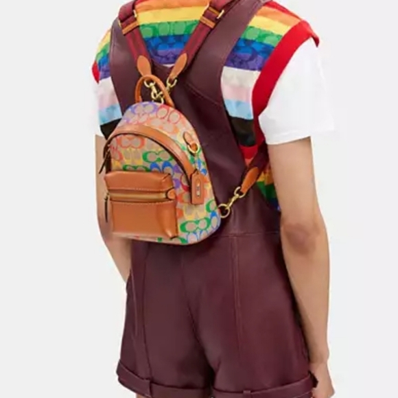 Coach Small Backpack  In Rainbow Signature Canvas - Picture 4 of 15